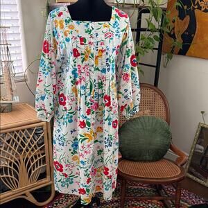 Vintage David Brown iMagnin Floral Front Zip Long Sleeve Midi House Dress